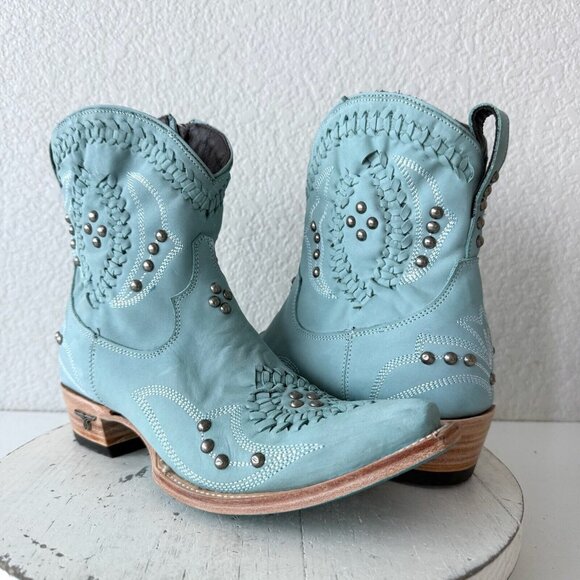 Lane COSSETTE Womens Cowboy Bootie 8 Blue Leather Cowgirl Western Ankle Boots